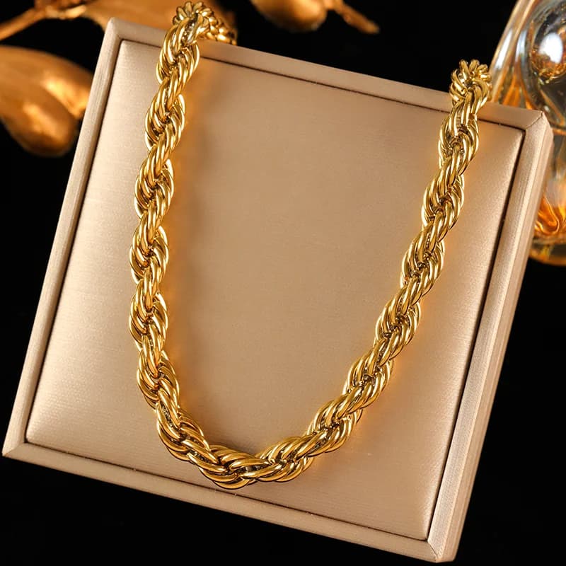 8mm масивна верижна огърлица, позлатена с 18K