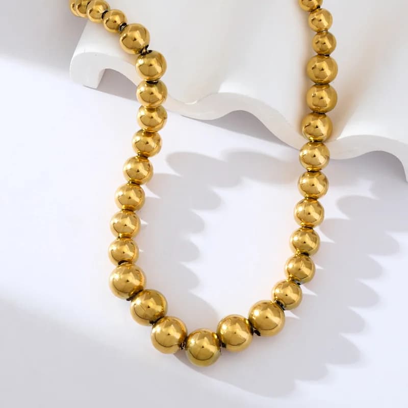 Гривна с топчета, златист цвят неръждаема стомана