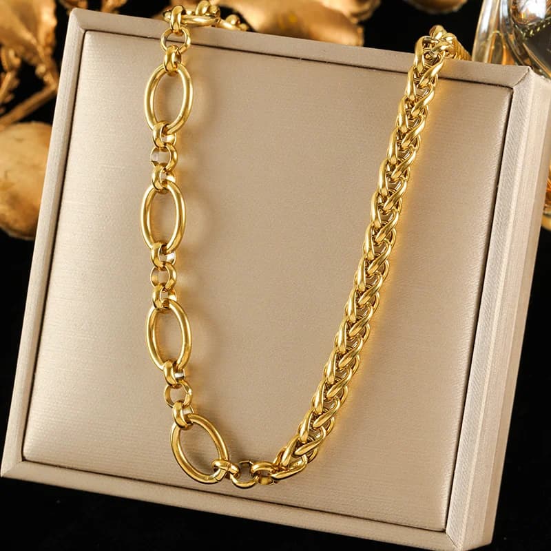 8mm масивна верижна огърлица, позлатена с 18K
